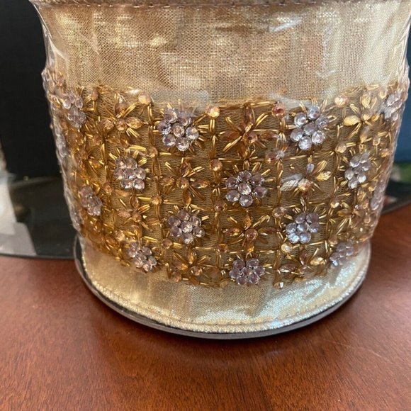 D. Stevens Metallic Ribbon with Crystal Floral, 4"W x 5 yards - Picture 2 of 2